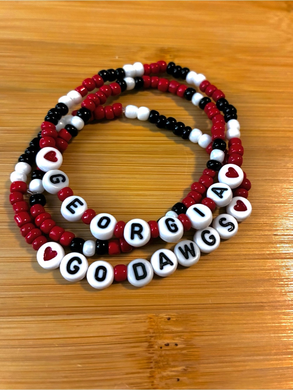 Red, Black & White 'Go Dawgs' Beaded Bracelet Set